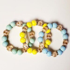 3 Spring Colored Wooden Stretch Bracelets